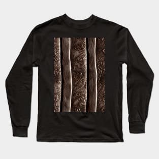 Dark Brown Ornamental Leather Stripes, natural and ecological leather print #45 Long Sleeve T-Shirt